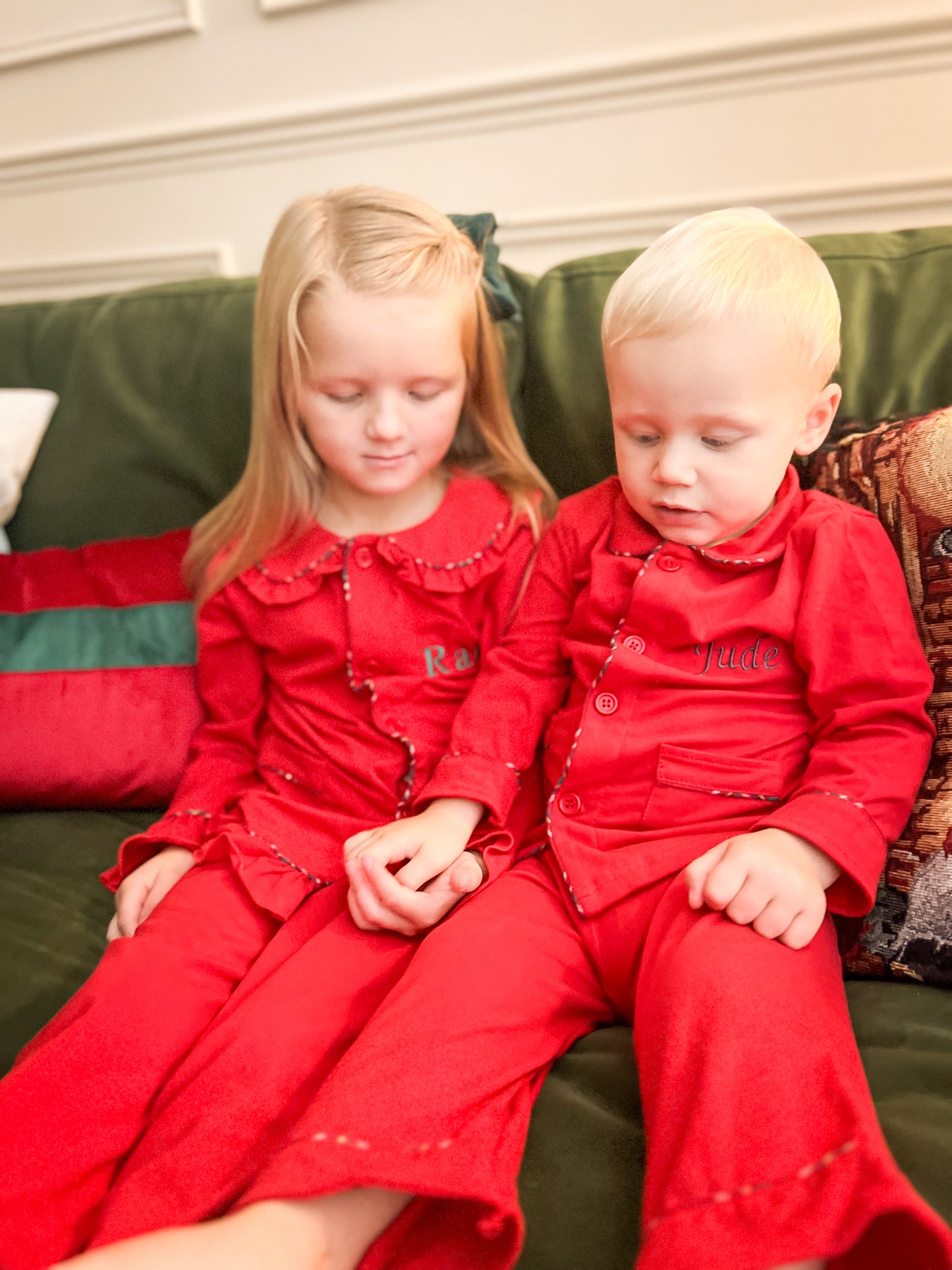 Red Tartan Trim Christmas Pyjamas