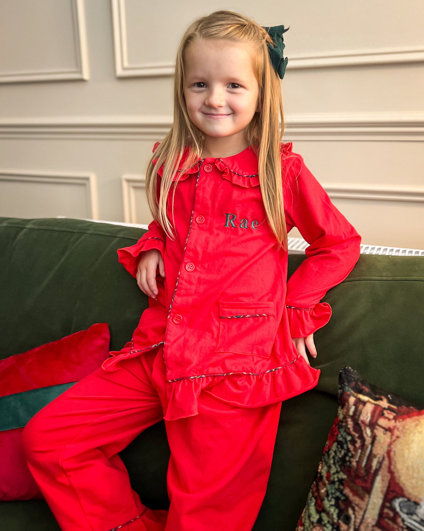 Red Tartan Trim Christmas Pyjamas