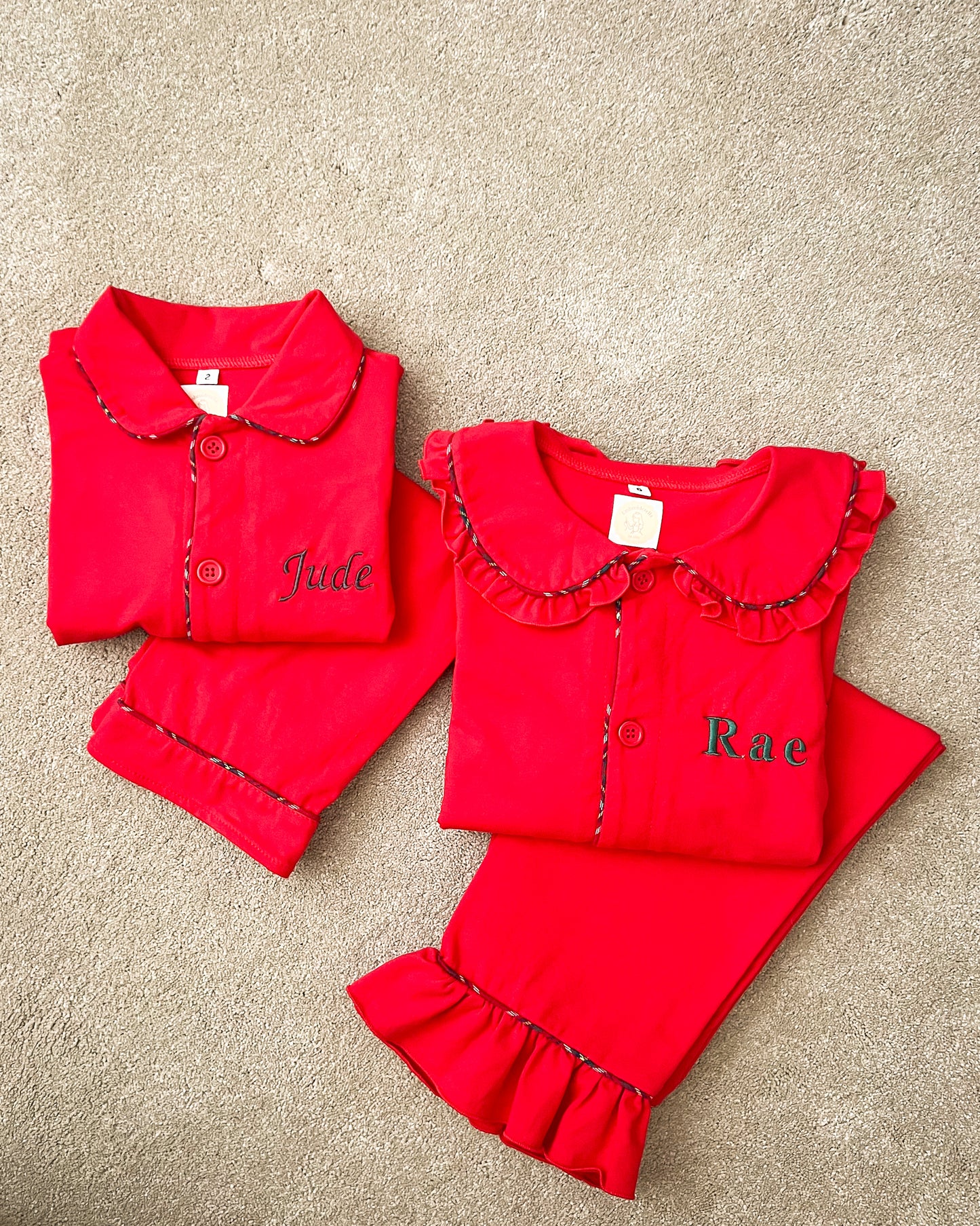 Red Tartan Trim Christmas Pyjamas